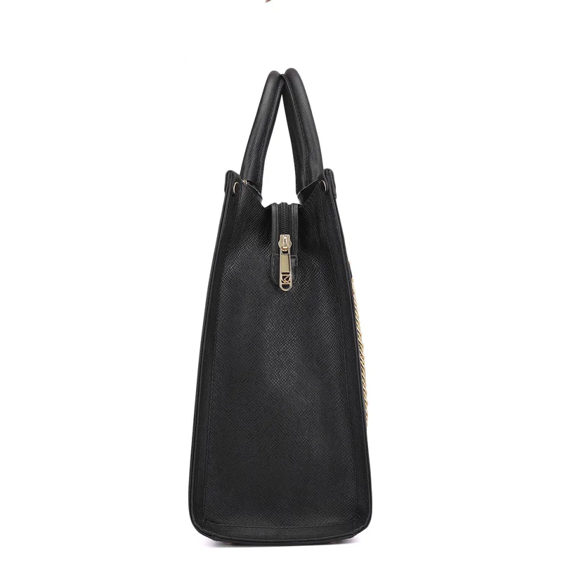 Da Milano Black Large Franzy Leather Book Tote - Black for Women | Best Price UAE